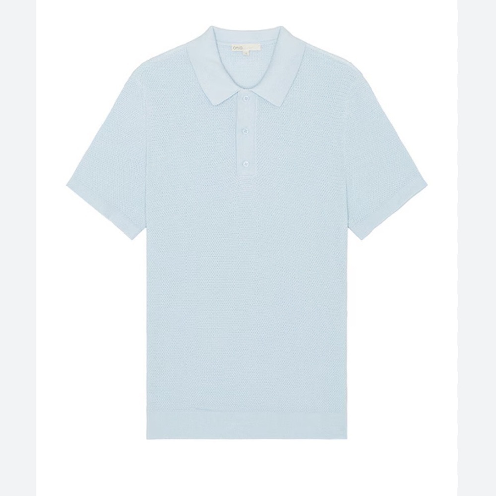 ONIA Cotton Textured Knit Polo in Spring Blue XL